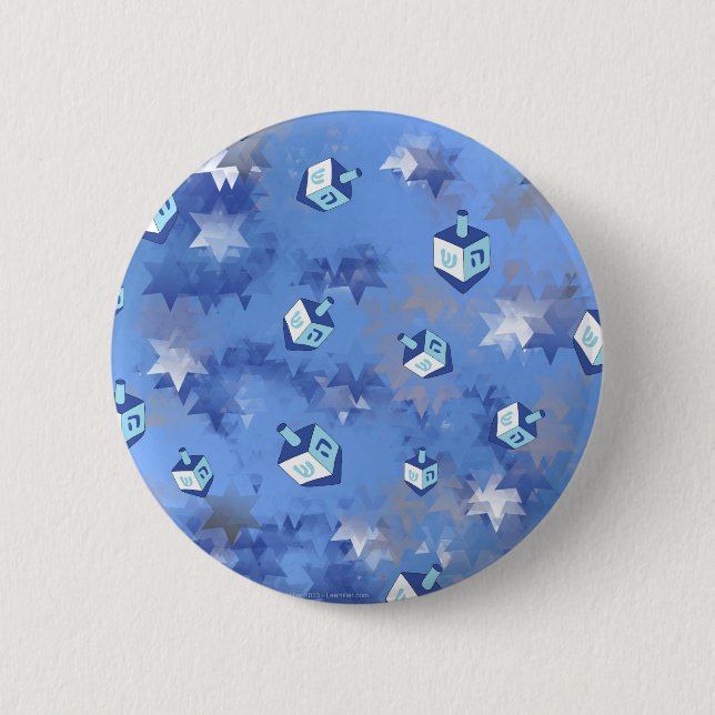 Happy Hanukkah Falling Stars and Dreidels 6 Cm Round Badge (Front)