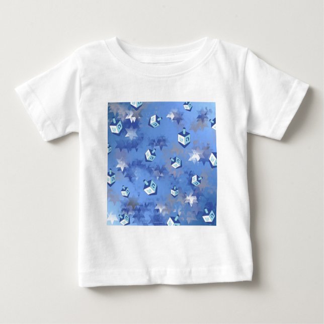 Happy Hanukkah Falling Stars and Dreidels Baby T-Shirt (Front)