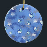 Happy Hanukkah Falling Stars and Dreidels Ceramic Ornament<br><div class="desc">You are viewing The Lee Hiller Design Collection. Apparel,  Gifts & Collectibles Lee Hiller Photography or Digital Art Collection. You can view her Nature photography at http://HikeOurPlanet.com/ and follow her hiking blog within Hot Springs National Park.</div>