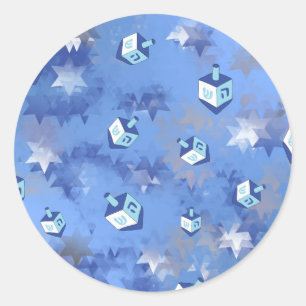 Happy Hanukkah Falling Stars and Dreidels Classic Round Sticker
