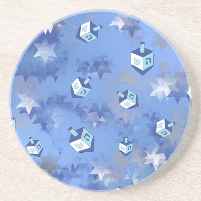 Happy Hanukkah Falling Stars and Dreidels Coaster (Front)