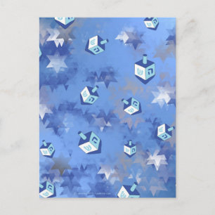 Happy Hanukkah Falling Stars and Dreidels Holiday Postcard