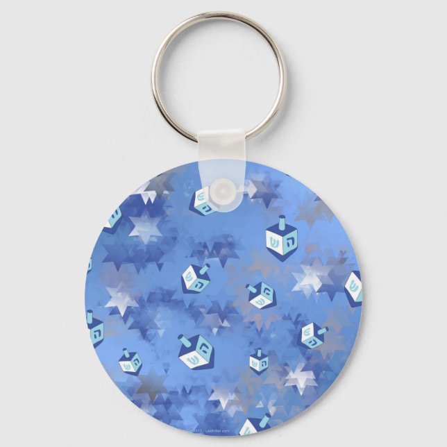 Happy Hanukkah Falling Stars and Dreidels Key Ring (Front)