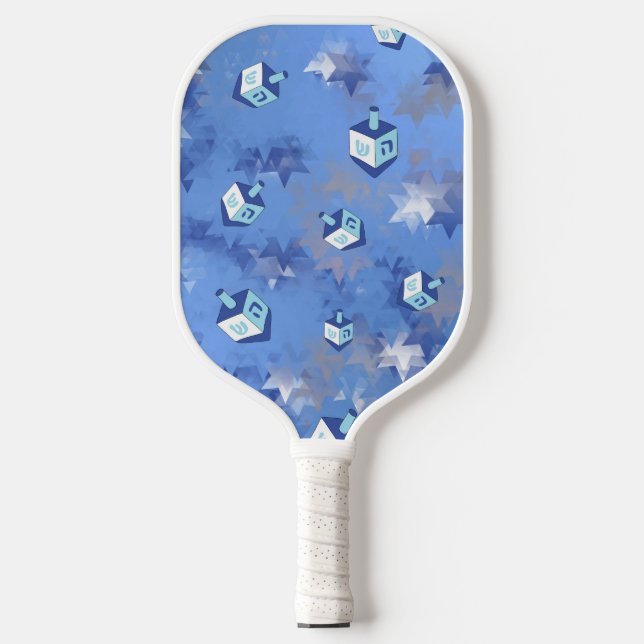 Happy Hanukkah Falling Stars and Dreidels Pickleball Paddle (Front)
