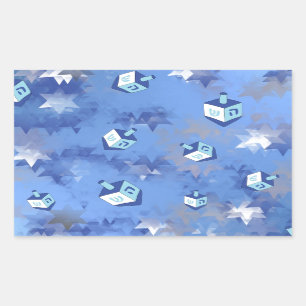 Happy Hanukkah Falling Stars and Dreidels Rectangular Sticker