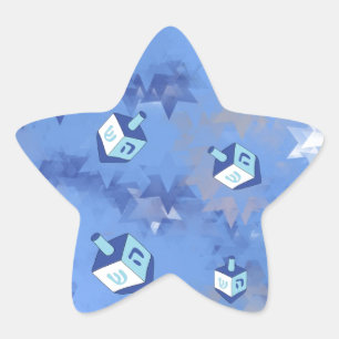 Happy Hanukkah Falling Stars and Dreidels Star Sticker
