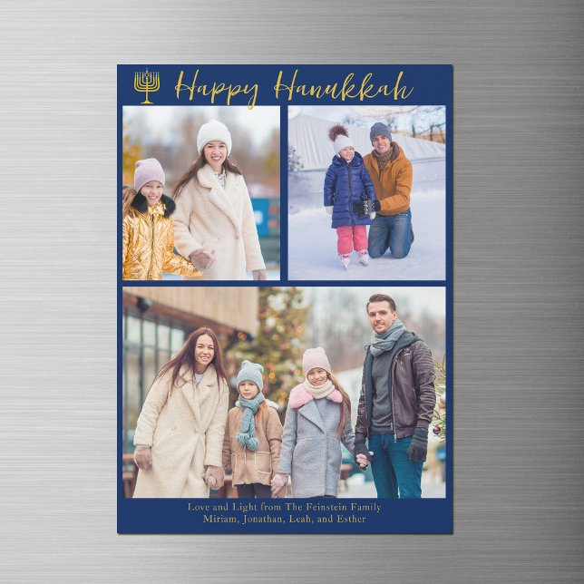 Happy Hanukkah Family 3 Photo Collage Magnet Card (Creator Uploaded)