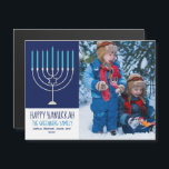 Happy Hanukkah Family Photo Menorah Magnet Card<br><div class="desc">This cute,  trendy Happy Hanukkah magnet card features a beautiful menorah on a blue background. This beautiful Jewish photo magnetic holiday card features your own photograph next to your family name.</div>