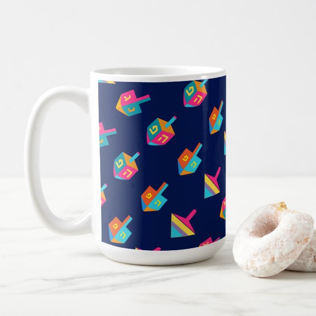 Happy Hanukkah Festival dreidel Holiday Decoration Coffee Mug (With Donut)