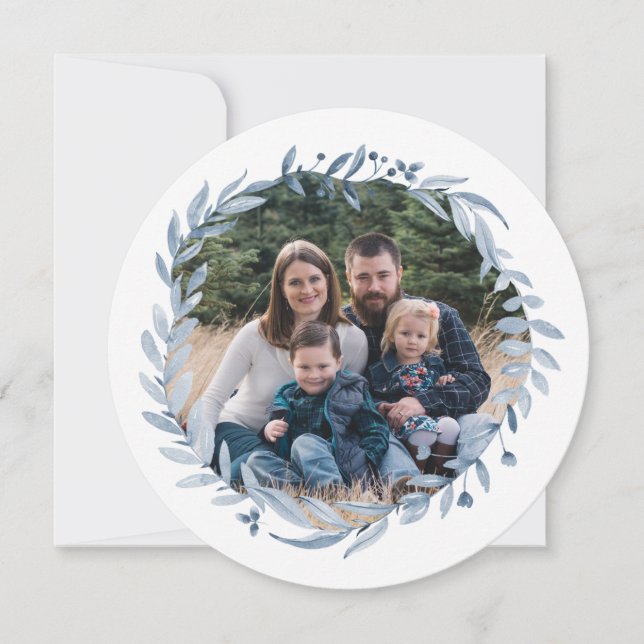 Happy Hanukkah Festival of Light Blue Wreath Photo Holiday Card (Front)