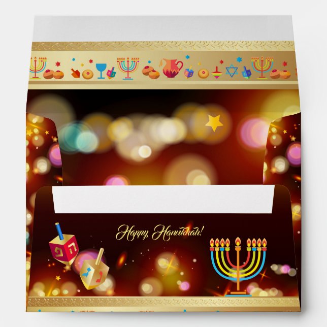 Happy Hanukkah Festival of Lights Gold Envelope (Back (Bottom))