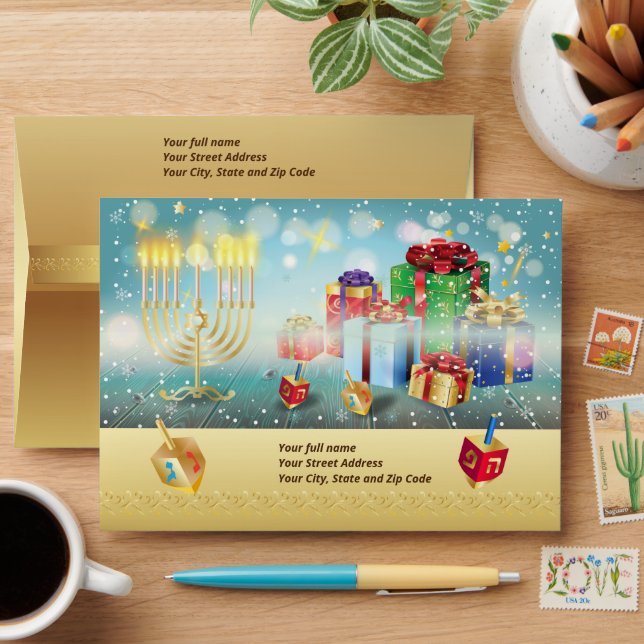 Happy Hanukkah Festival of Lights Gold Envelope (Desk)