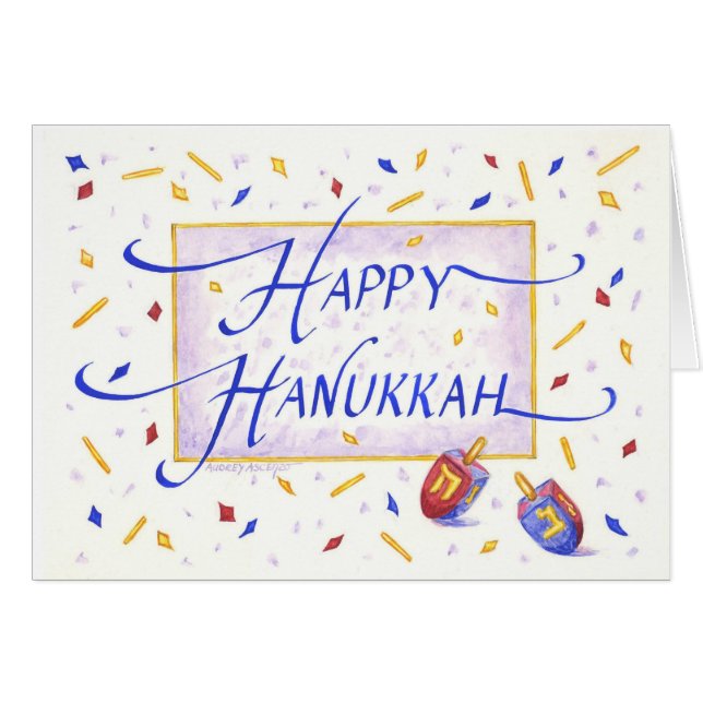Happy Hanukkah Festive Dreidels Greeting Card (Front Horizontal)