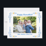 Happy Hanukkah Flat Photo Holiday Card<br><div class="desc">Happy Hanukkah Flat Photo Holiday Card. Flat holiday photo greeting card.  The image shown is for illustration purposes only to be replaced with your own photo.  The back of the card includes additional text that can be easily personalised with a custom message.</div>