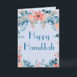 Happy Hanukkah Floral Blue and Pink Floral Holiday Card<br><div class="desc">This Happy Hanukkah Floral Blue and Pink design,  this card features a light blue background and "Happy Hanukkah"  written in bold blue letters.  The inside of the card has light blue background and written in cursive blue font.  Purchase yours today!

Clipart:  AMBillustrations 
http://www.etsy.com/shop/AMBillustrations/</div>