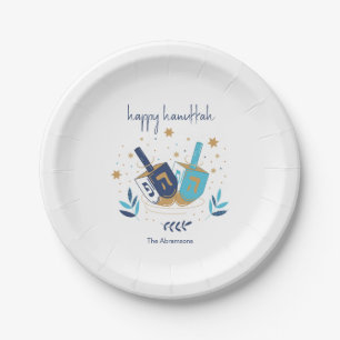 Happy Hanukkah Floral Dreidel Paper Plate