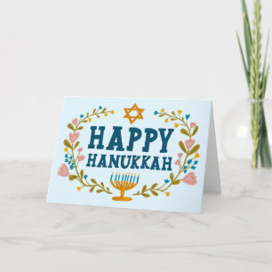 HAPPY HANUKKAH floral wreath Jewish Customisable  Card