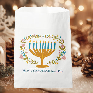 HAPPY HANUKKAH floral wreath Jewish Holiday CUSTOM Favour Bag
