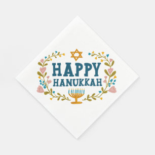 HAPPY HANUKKAH floral wreath Jewish Holiday  Napkin