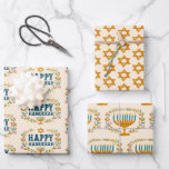 HAPPY HANUKKAH floral wreath Jewish Holiday Set of Wrapping Paper Sheet<br><div class="desc">Hand drawn text and florals by me for you.  Change the background colours. For more designs and colours check my shop! Or let me know if you'd like something custom.  Ask if you don't find what you need! :)</div>