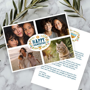 HAPPY HANUKKAH Floral Wreath Menorah Custom Photos Holiday Card