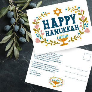 HAPPY HANUKKAH Floral Wreath Menorah Custom text Postcard