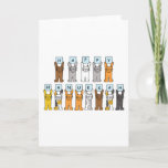 Happy Hanukkah for Cat Lover. Holiday Card<br><div class="desc">Different coloured cartoon cats holding up pale blue cards that have letters on spelling out 'Happy Hanukkah'.</div>