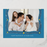 Happy Hanukkah Frame of Light Photo Foil Holiday Card<br><div class="desc">A wreath of shiny foil laurel leaves and abstract points of light frame your photo for a classic Hanukkah card. Don't forget to personalise this flat card with your names and personal message on the reverse.</div>