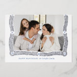 Happy Hanukkah Frame of Light Photo Foil Holiday Card<br><div class="desc">A wreath of shiny silver foil laurel leaves and abstract points of light frame your photo for a classic white Hanukkah card. Don't forget to personalise this flat card with your names and personal message on the reverse.</div>