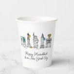 Happy Hanukkah from New York City NYC Chanukah Paper Cups<br><div class="desc">Design features an original pen-and-ink illustration of various New York City landmarks, including the Statue of Liberty, Washington Square Arch, and the Brooklyn Bridge, "dressed up" for the holiday season. Ideal for celebrating Hanukkah and the Jewish holidays. This NYC design is also available on other products. Coordinating Chanukah party designs...</div>