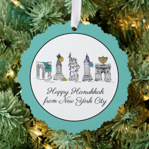 Happy Hanukkah from New York City NYC Chanukah Tree Decoration Card