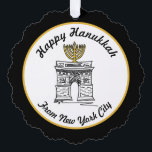 Happy Hanukkah from NYC Menorah Washington Square Tree Decoration Card<br><div class="desc">Design features an original marker illustration of NYC's Washington Square Arch,  "dressed up" for Hanukkah with a menorah on the top.

Don't see what you're looking for? Need help with customisation? Contact Rebecca to have something created just for you!</div>