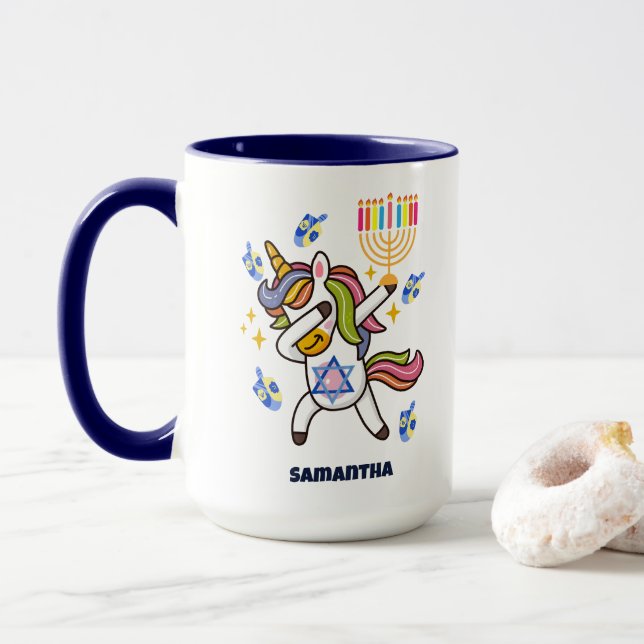 Happy Hanukkah ,funny  dabbing  unicorn Mug (With Donut)