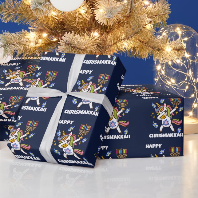 Happy Hanukkah ,funny  dabbing  unicorn Wrapping Paper (Holidays)