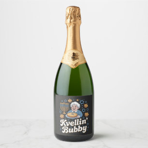 Happy Hanukkah Funny Jewish Holiday Kvellin Bubby Sparkling Wine Label