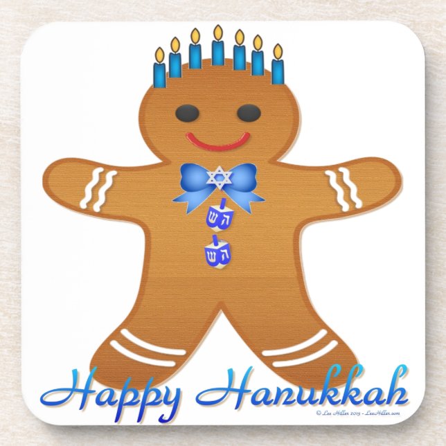 Happy Hanukkah Gingerbread Man Menorah Coaster (Front)