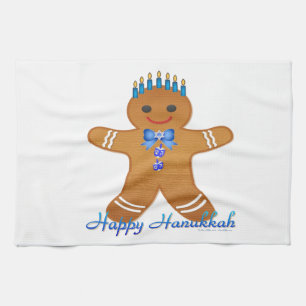 Happy Hanukkah Gingerbread Man Menorah Tea Towel