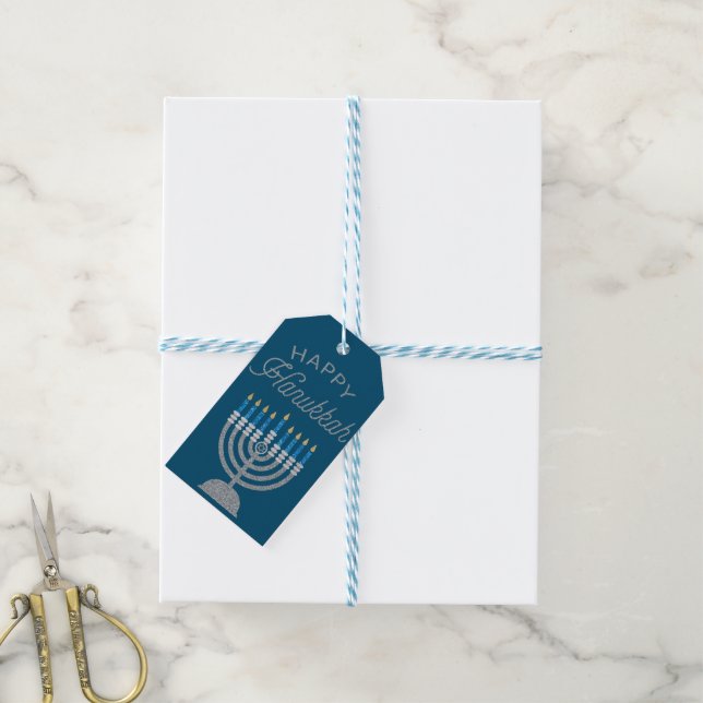 Happy Hanukkah Glitter Gift Tags (With Twine)