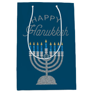 Happy Hanukkah Glitter Medium Gift Bag