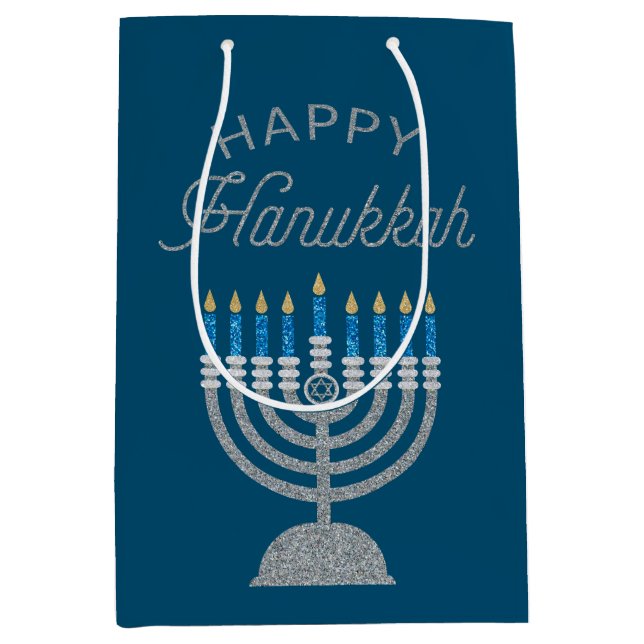 Happy Hanukkah Glitter Medium Gift Bag (Front)