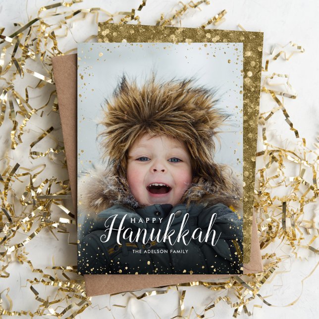 Happy Hanukkah | Glitz Faux Glitter Photo Overlay Holiday Card (Creator Uploaded)