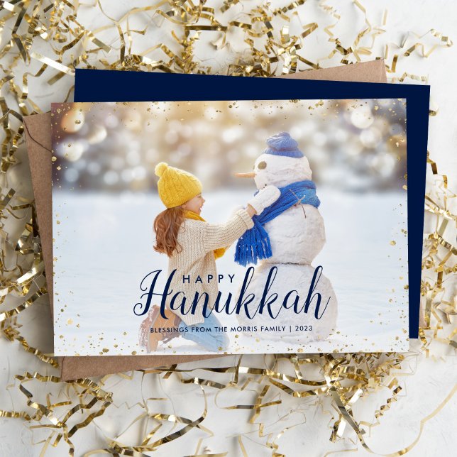 Happy Hanukkah | Glitz Faux Glitter Photo Overlay Holiday Card (Creator Uploaded)