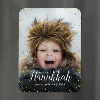 Happy Hanukkah | Glitz Faux Glitter Photo Overlay Magnet