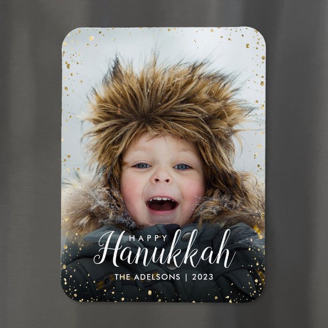 Happy Hanukkah | Glitz Faux Glitter Photo Overlay Magnet (Creator Uploaded)