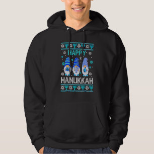 Happy Hanukkah Gnome Gnomies Menorah Pajama Ugly Hoodie