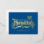 "Happy Hanukkah" Gold Menorah Foil Holiday Postcard<br><div class="desc">"Happy Hanukkah" Gold Menorah design.</div>