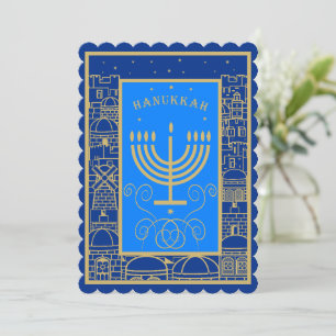 Happy Hanukkah Gold Menorah Jewish Holiday