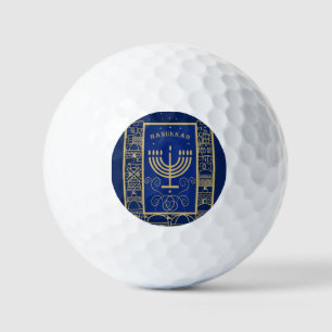 Happy Hanukkah Gold Menorah Jewish Holiday Golf Balls