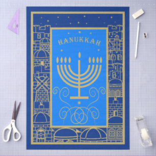 Happy Hanukkah Gold Menorah Jewish Holiday Tissue Paper