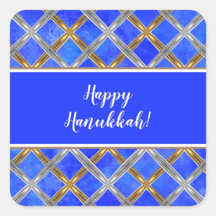 Happy Hanukkah Gold, Silver, and White Laced Square Sticker